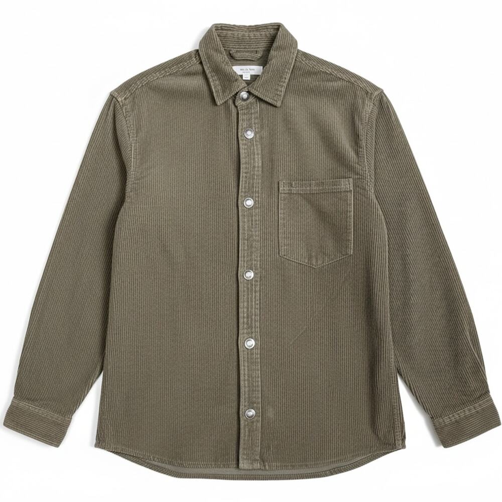 Zara Corduroy Button-Up Long Sleeve Shirt Shacket Mens Small Olive Green Outdoor